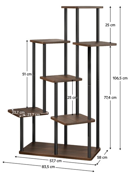 KONDELA Suport de flori din metal, negru/lemn rustic, ADITE TIP 2