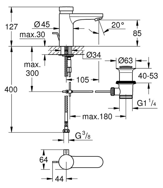 Baterie lavoar cu autoinchidere Grohe Eurosmart Cosmo T - 36318000