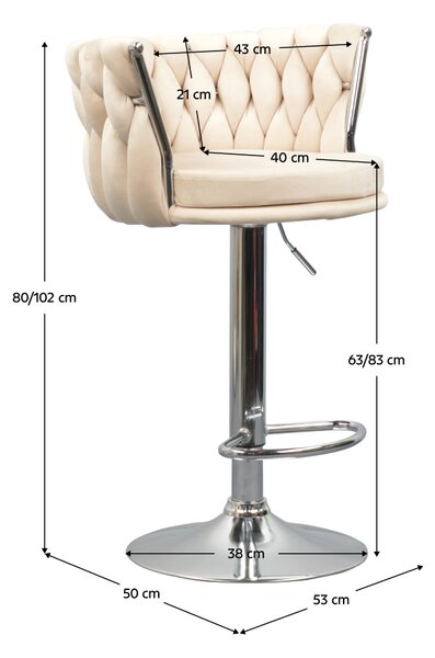 KONDELA Scaun de bar de design, bej ţesătură Velvet/crom, BRIN