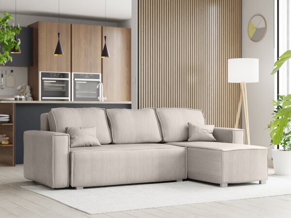 Canapea colt extensibila SMART COSARO bej deschis, cu colt bilateral + 2 perne CADOU