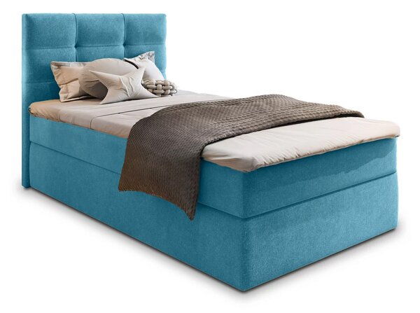 Pat boxspring tapițat GLORIEN VELVET 90x200 cm albastru Saltea: Saltea cu arcuri Bonell