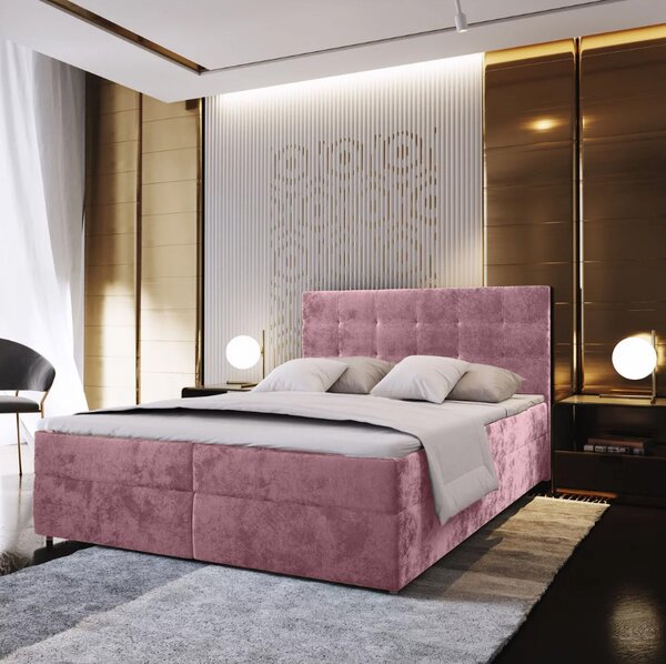 OFERTA Pat tapițat boxspring GLORIEN VELVET 160x200 cm roz II. calitate