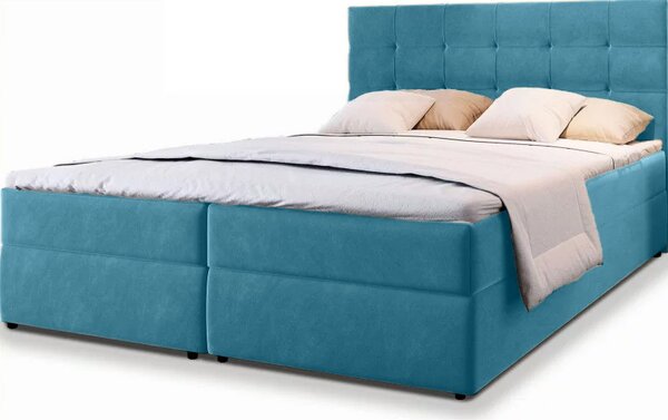 Pat tapițat boxspring GLORIEN VELVET 140x200 cm albastru Saltea: Saltea cu arcuri Bonell