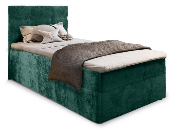 Pat boxspring tapițat GLORIEN VELVET 90x200 cm verde inchis Saltea: Saltea cu arcuri Bonell