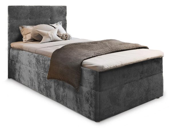 Pat boxspring tapițat GLORIEN VELVET 80x200 cm gri Saltea: Saltea cu arcuri Bonell