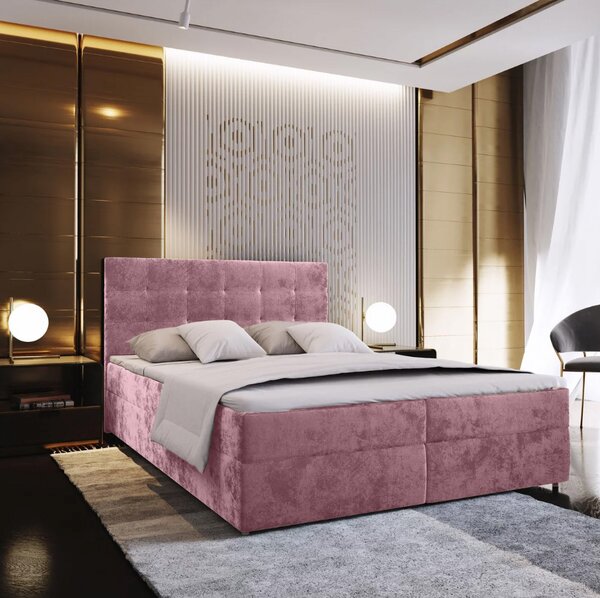 OFERTA Pat tapițat boxspring GLORIEN VELVET 160x200 cm roz II. calitate