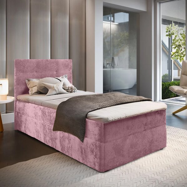 Pat tapițat boxspring GLORIEN VELVET 90x200 cm roz Saltea: Saltea cu arcuri Bonell