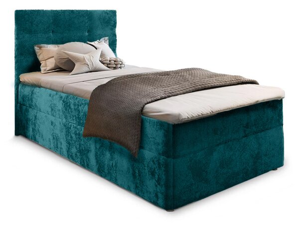 Pat tapițat boxspring GLORIEN VELVET 90x200 cm turcoaz Saltea: Saltea cu arcuri Bonell
