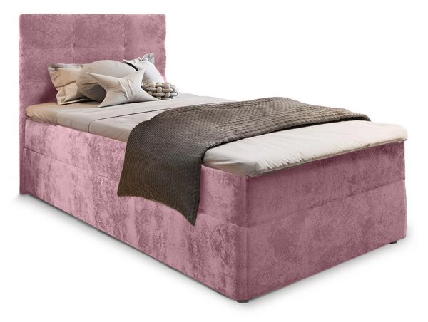 Pat tapițat boxspring GLORIEN VELVET 90x200 cm roz Saltea: Saltea cu arcuri Bonell