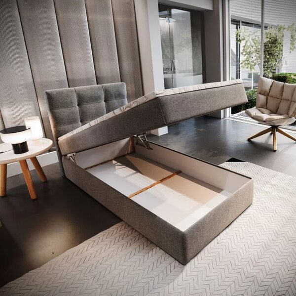 Pat tapițat boxspring GLORIEN VELVET 90x200 cm roz Saltea: Saltea cu arcuri Bonell
