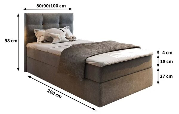 Pat tapițat boxspring GLORIEN VELVET 90x200 cm roz Saltea: Saltea cu arcuri Bonell