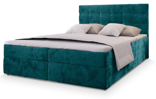 Pat boxspring tapițat GLORIEN VELVET 140x200 cm turcoaz Saltea: Saltea cu arcuri Bonell