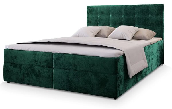 Pat tapițat boxspring GLORIEN VELVET 160x200 cm verde inchis Saltea: Saltea cu arcuri Bonell