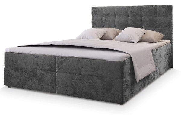 Pat boxspring tapițat GLORIEN VELVET 140x200 cm gri Saltea: Saltea cu arcuri Bonell