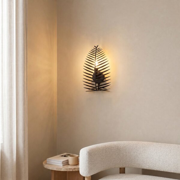 Opviq Aplică de perete LEAF, negru, înălțime 30 cm, metal, E14, reglabil, Negru, Camera de zi / sufragerie, Metal, Modern