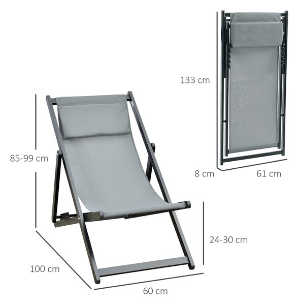 Outsunny Set 2 Scaune Fotoliu Sezlong pentru Exterior, Pliabile si Rabatabile, din Aluminiu, Gri, 96.5 x 58 x 91.5cm | Aosom Romania