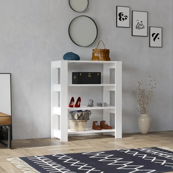 Pantofar cu 3 rafturi pentru hol culoare alb,90 cm
