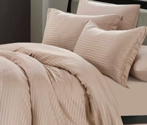 Lenjerie de pat 1 persoana, Colectia Firenze, Bumbac 100%, Damasc dungi subtiri, cearsaf de pat 160x240 cm; husa pilota 150x220 cm; 1 fata de perna 50