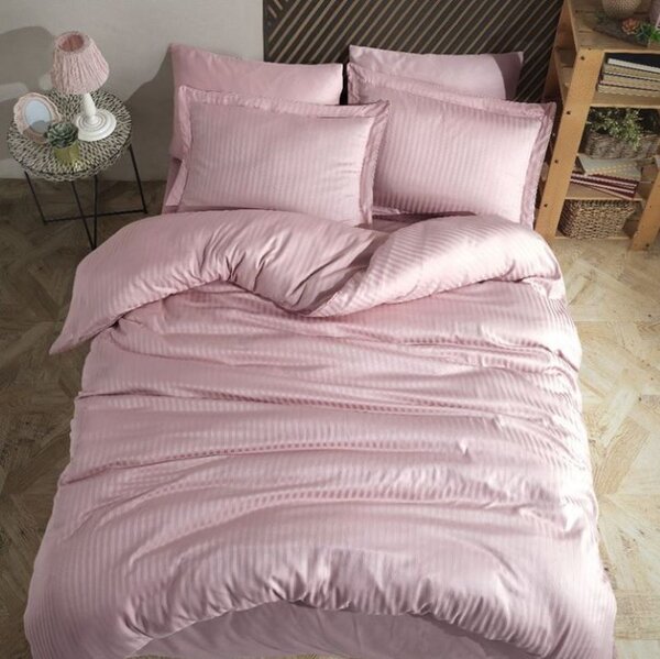 Lenjerie de pat 1 persoana, Colectia Firenze, Bumbac 100%, Damasc dungi subtiri, cearsaf de pat 160x240 cm; husa pilota 150x200 cm; 1 fata de perna 50