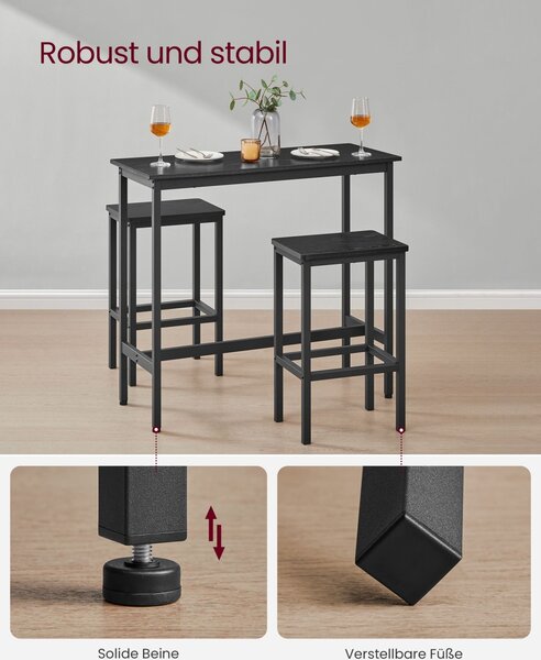 Set masa de bar si 2 scaune de bar Vasagle Negru 1000x400x885 cm