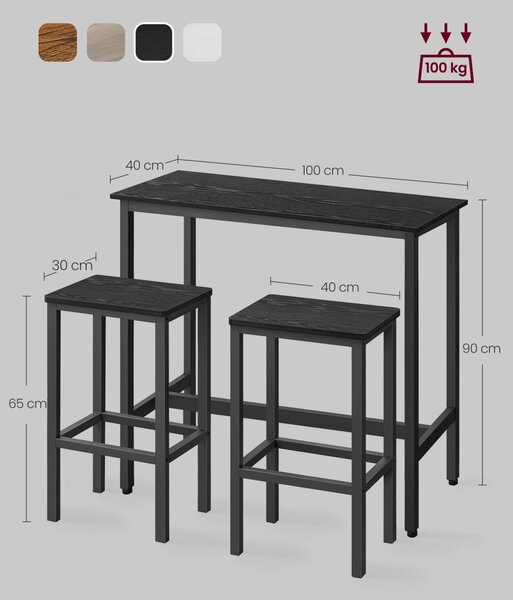 Set masa de bar si 2 scaune de bar Vasagle Negru 1000x400x885 cm