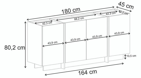 Comodă DORMA, alb/pin, PAL melaminat, 180x45x80 cm