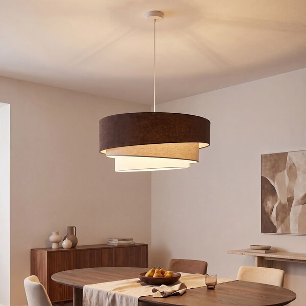 Duolla Lampă suspendată Trio, maro/bej, Ø 60 cm, material textil, E27, Maro / Rugină, Camera de zi / sufragerie, Țesătură / Textil, Viața tânără