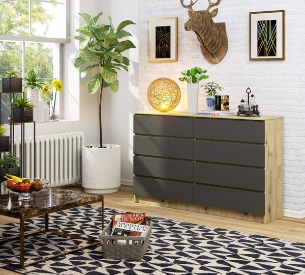 Comodă Keanu K160 8SZ (stejar artizanal + grafit). Promo -20%. 1152022