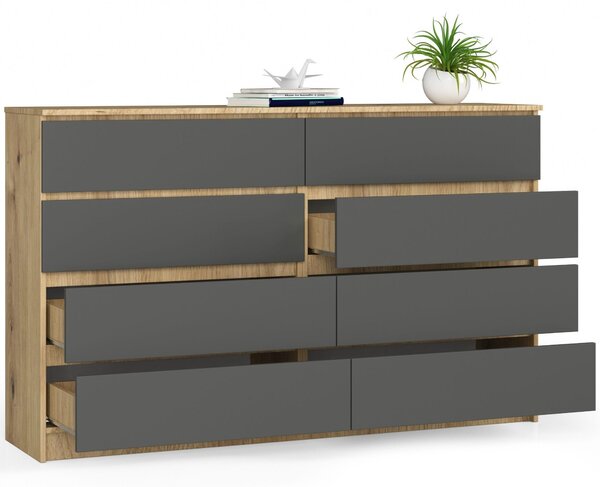 Comodă Keanu K160 8SZ (stejar artizanal + grafit). Promo -20%. 1152022