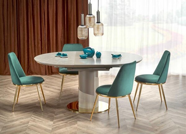 Masa extensibila MUSCAT, efect marmura gri/auriu, 120/160x120x76 cm