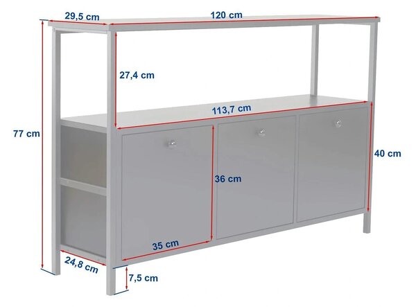 Comodă SOLACE, alb/auriu, PAL melaminat/metal, 120x35x77 cm