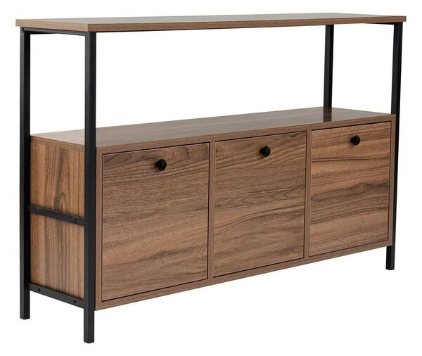 Comodă SOLACE, nuc/negru, PAL melaminat/metal, 120x35x77cm