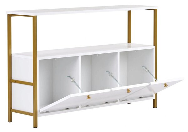 Comodă SOLACE, alb/auriu, PAL melaminat/metal, 120x35x77 cm