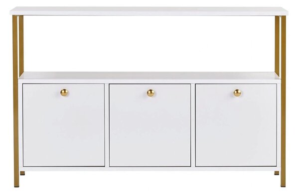 Comodă SOLACE, alb/auriu, PAL melaminat/metal, 120x35x77 cm