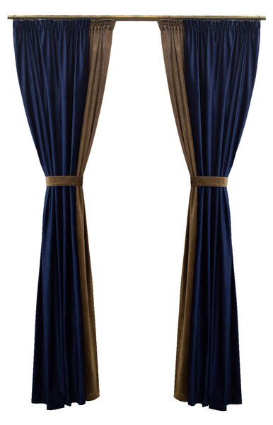 Set draperii Velaria catifea navy cu maro, 2x140x260 cm