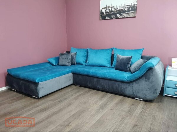 Coltar extensibil ROSARIO - OANA, gri/turcoaz, 300X200X76 CM (varianta dreapta)