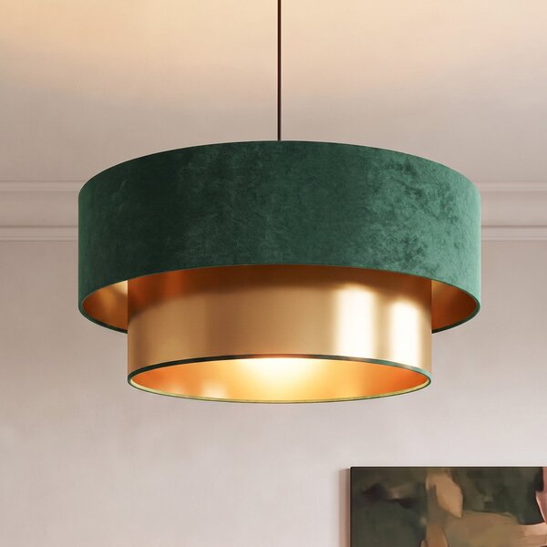 Duolla Lampă suspendată Dorina, verde/auriu, Ø 45 cm, material textil, E27, Verde, dormitor, Țesătură / Textil, Viața tânără