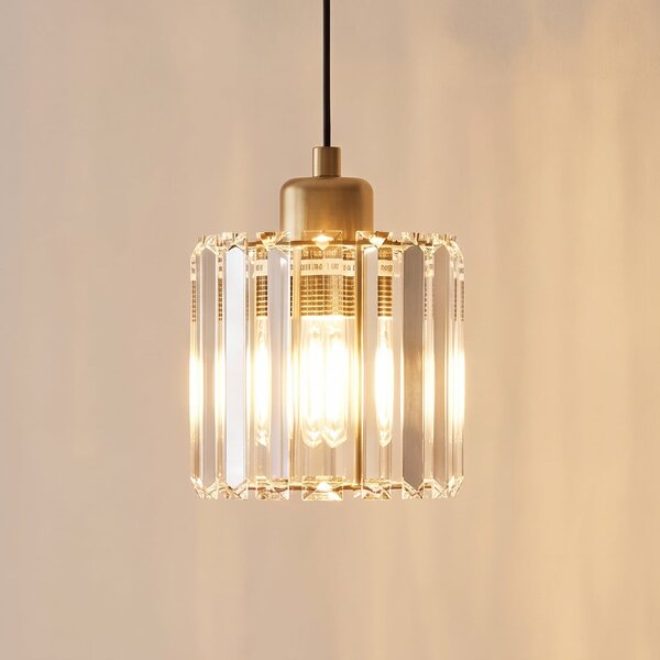 Opviq Lampă suspendată Yakops, aurie, Ø 13 cm, sticlă/metal, E27, reglabil, Auriu / Alamă, Camera de zi / sufragerie, Sticlă