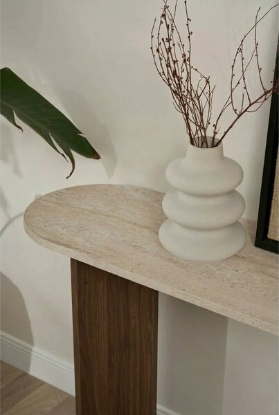 Consola SIRA, travertin/nuc, PAL melaminat, 150x35x75 cm