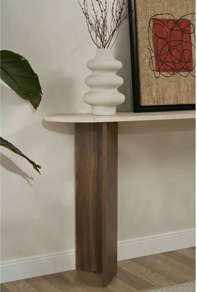 Consola SIRA, travertin/nuc, PAL melaminat, 150x35x75 cm