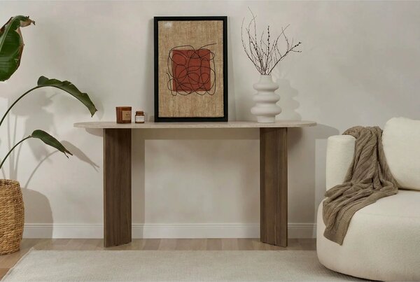 Consola SIRA, travertin/nuc, PAL melaminat, 150x35x75 cm
