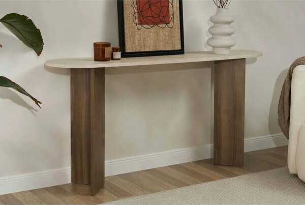 Consola SIRA, travertin/nuc, PAL melaminat, 150x35x75 cm
