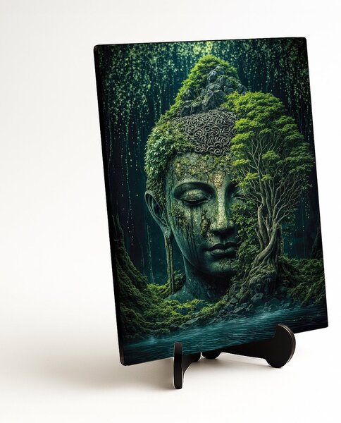 DUBLEZ | Tablou din lemn cu Buddha - Născut din pădure | Imprimare UV premium