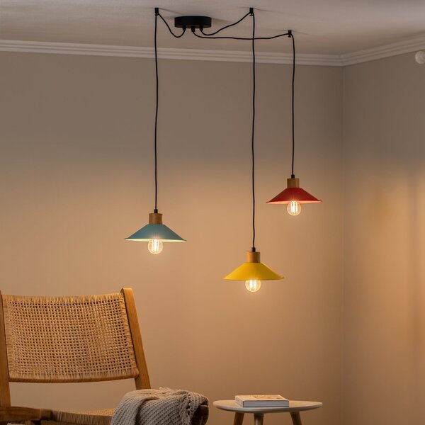Opviq Lampă suspendată Manavgat N-553 3 becuri galben/albastru/roșu, reglabil, Multicolor, Camera de zi / sufragerie, Metal, Modern