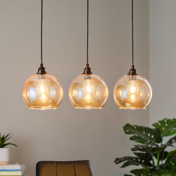 Opviq Lampă suspendată aur 022 3 becuri sticlă liniară Ø20cm, reglabil, Auriu / Alamă, Camera de zi / sufragerie, Sticlă, Modern
