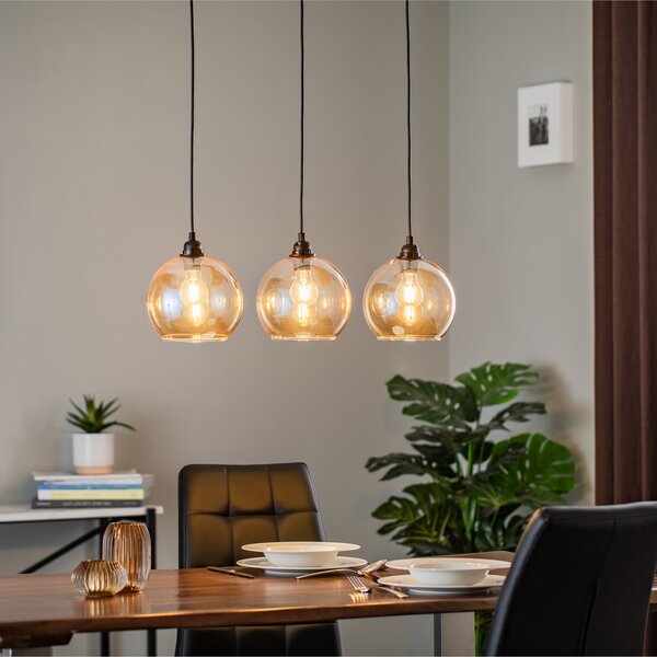 Opviq Lampă suspendată aur 022 3 becuri sticlă liniară Ø20cm, reglabil, Auriu / Alamă, Camera de zi / sufragerie, Sticlă, Modern