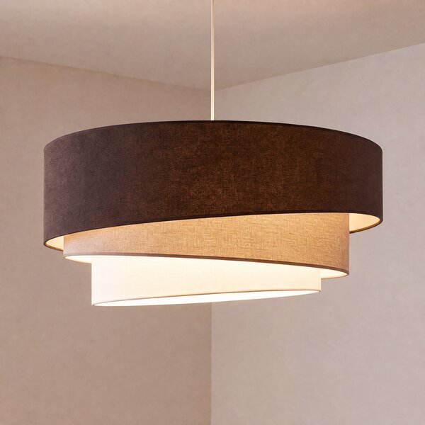 Duolla Lampă suspendată Trio, maro/bej, Ø 60 cm, material textil, E27, Maro / Rugină, Camera de zi / sufragerie, Țesătură / Textil, Viața tânără