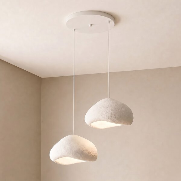Opviq Lampă suspendată Lora, albă, lățime 94 cm, 2 becuri, fibră de sticlă, soclu E27, reglabil, Alb, Camera de zi / sufragerie, Plastic, Modern