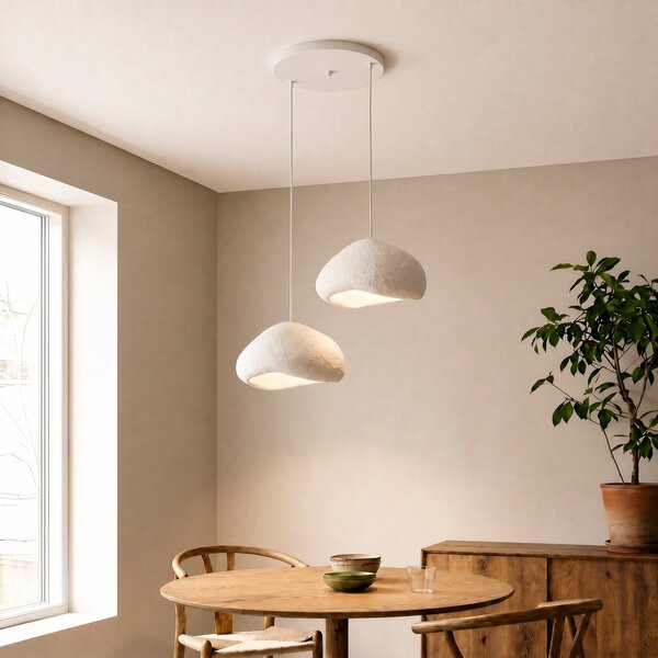 Opviq Lampă suspendată Lora, albă, lățime 94 cm, 2 becuri, fibră de sticlă, soclu E27, reglabil, Alb, Camera de zi / sufragerie, Plastic, Modern