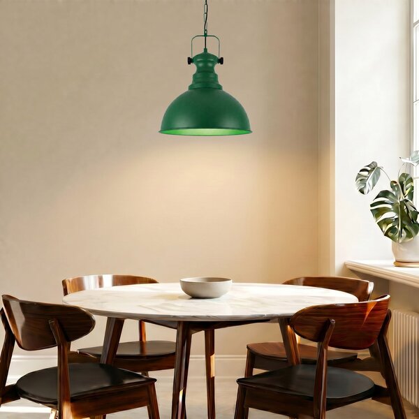 Opviq Lampă suspendată Kure, verde, Ø 31 cm, metal, E27, reglabil, Verde, Camera de zi / sufragerie, Metal, Vintage